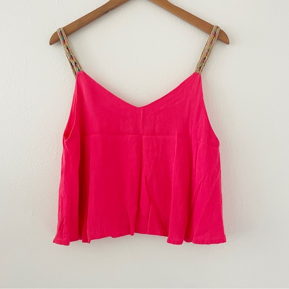 Blue Rain Pink Crop Top Tank Top With Multicolor Woven Straps - Picture 2 of 3